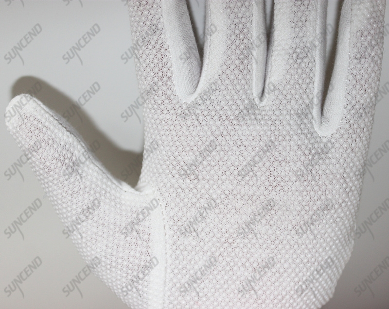 Safety white ceremonial PVC dotted 100% polyester esd gloves