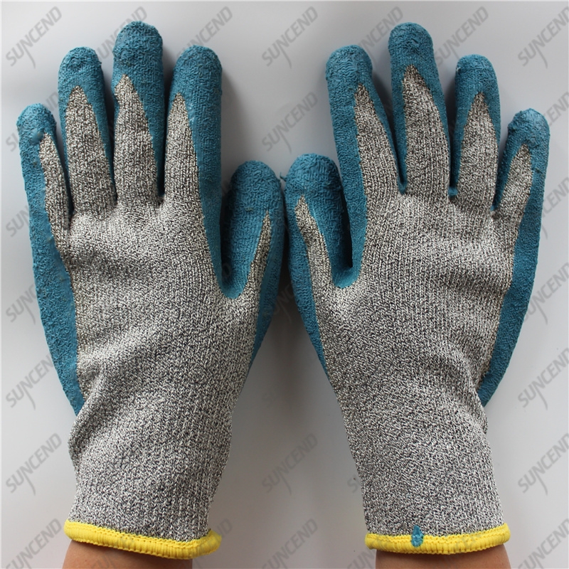 HPPE cut 5 liner palm coating firm grip crinkle latex gloves