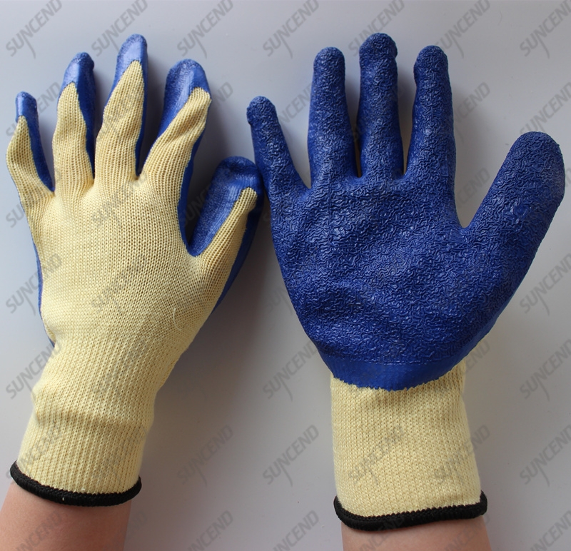 10 gauge polycotton guante de trabajo crinkle dark blue latex gloves