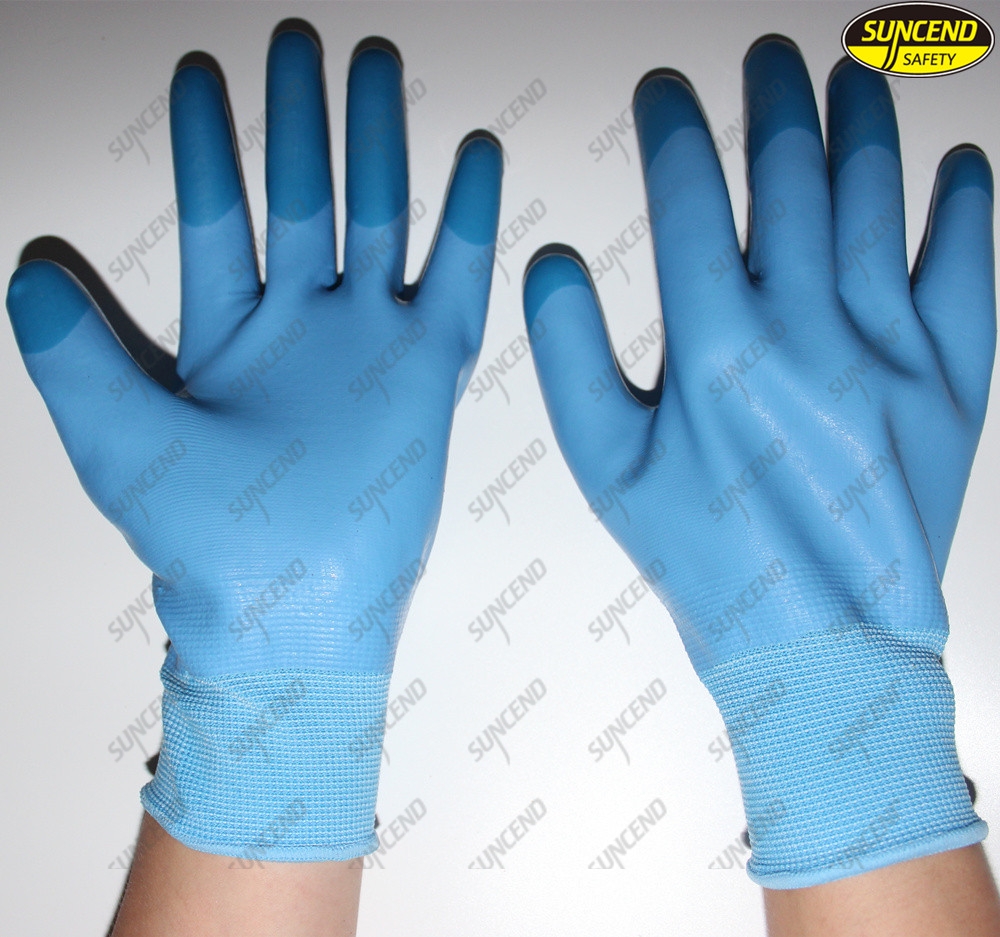 Anti slip polyester liner micro foam latex industrial hand protective gloves