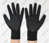 Purple 15g nylon+spandex knitted garden gloves with black latex coating on the p