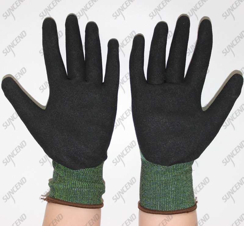 15g spandex nylon lining anti oil firm grip black sandy nitrile gloves
