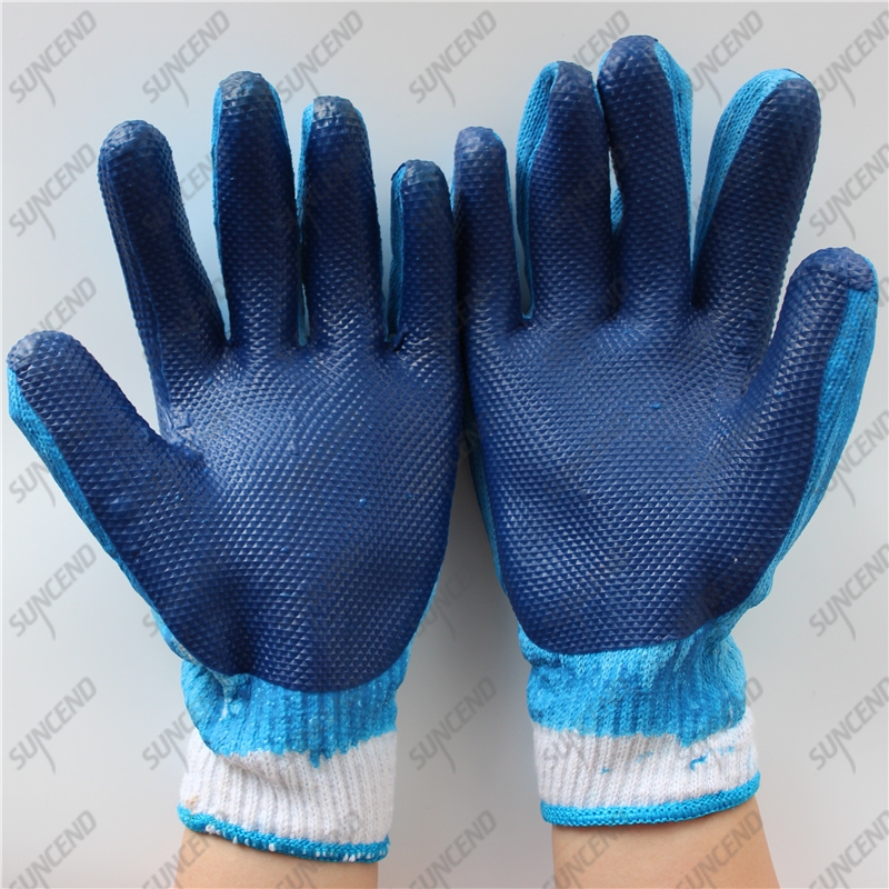 Cheap work 10G polycotton blue laminated rubber gloves for Brazil