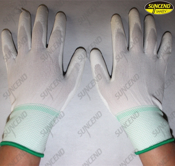 PU coated palm fit polyester liner safety working gloves