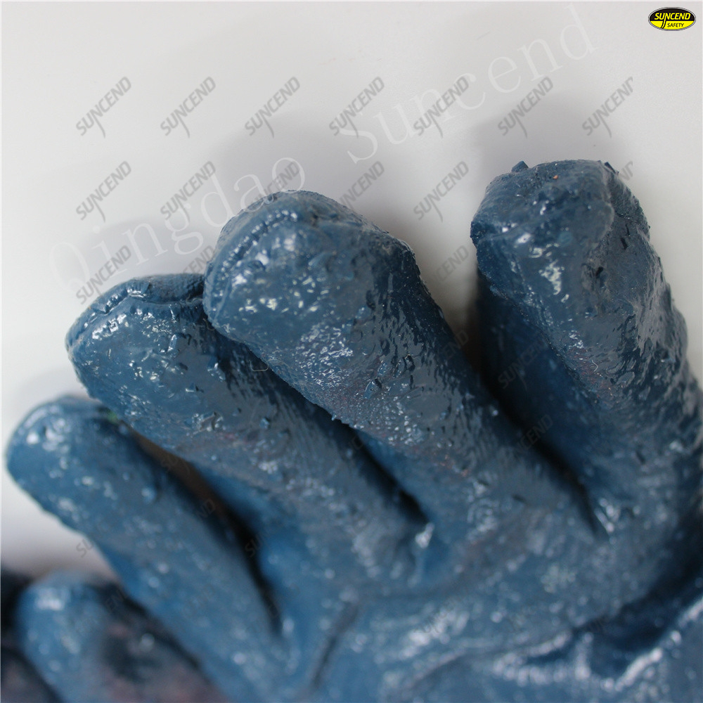 Safety cuff full coated rough blue nitrile oil resistant construction gloves