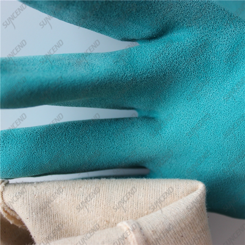 Firm grip anti oil 30cm cotton green full coated foam PVC gloves gauntlet