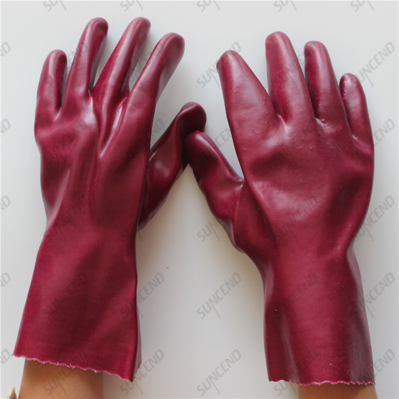 28cm interlock cotton open cuff smooth PVC full coated gloves