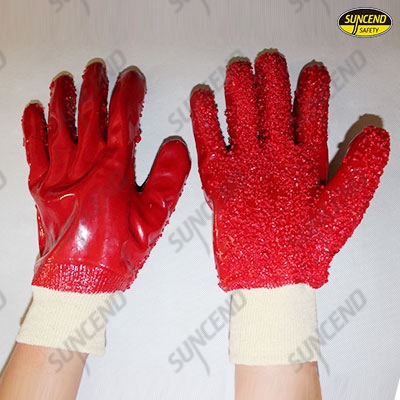 Terry Palm Interlock Liner on Back PVC Fully Coated Gloves with Granule