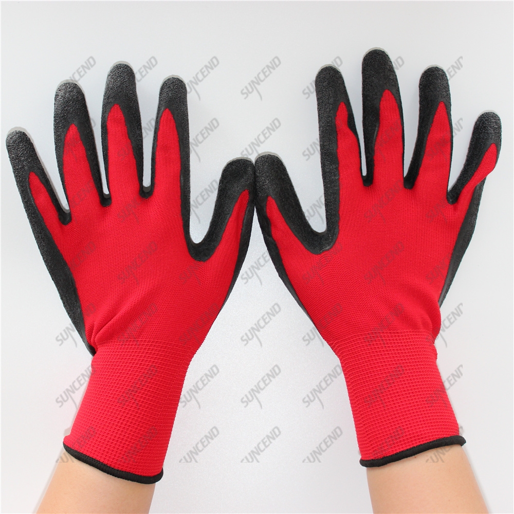 13 Gauge Polyester Knitted Latex Rubber Coated Work Safety Gloves 