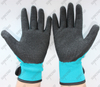 13g polyester black crinkle latex gloves with wrist strap