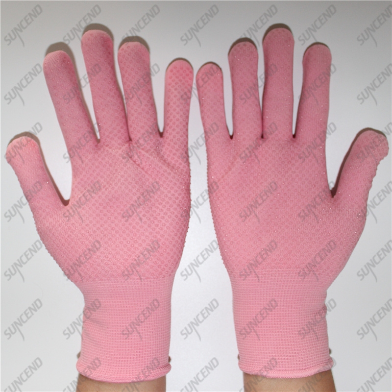 15 gauge pink nylon liner single palm PVC dotted women work gloves