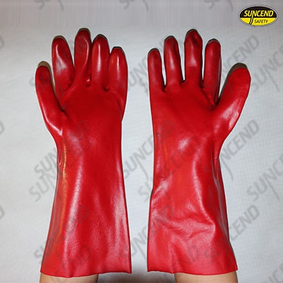 Red PVC fully dipped gauntlet work gloves