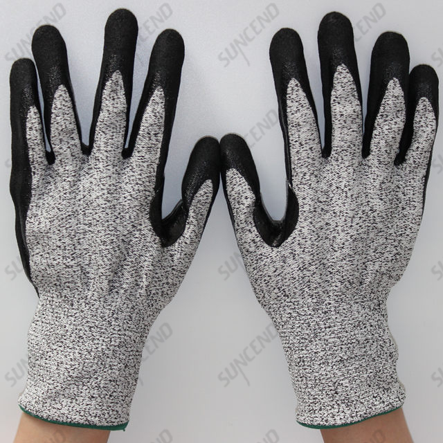 HPPE Liner Palm Coated Reinforced between Thumb And Index Finger Work Gloves