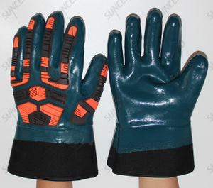 Blue Nitrile Fully Coated Oil Industry Work Glove with Safety Cuff And TPR