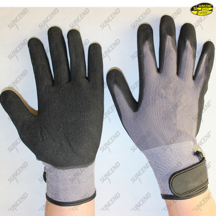 Hand protection acrylic terry liner sandy nitrile gloves