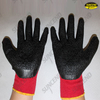 Red polycotton liner black crinkle latex coated work gloves