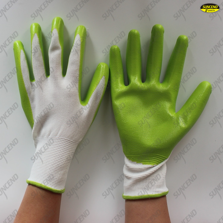 13gauge polyester Nitrile coated safety gloves