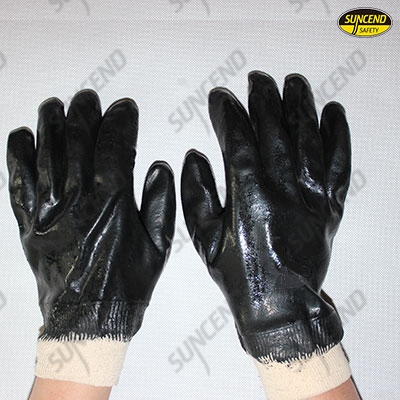 Jersey liner black latex coated work gloves with knit wrist
