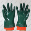 Knit wrist interlock cotton liner full double coat smooth green PVC gloves