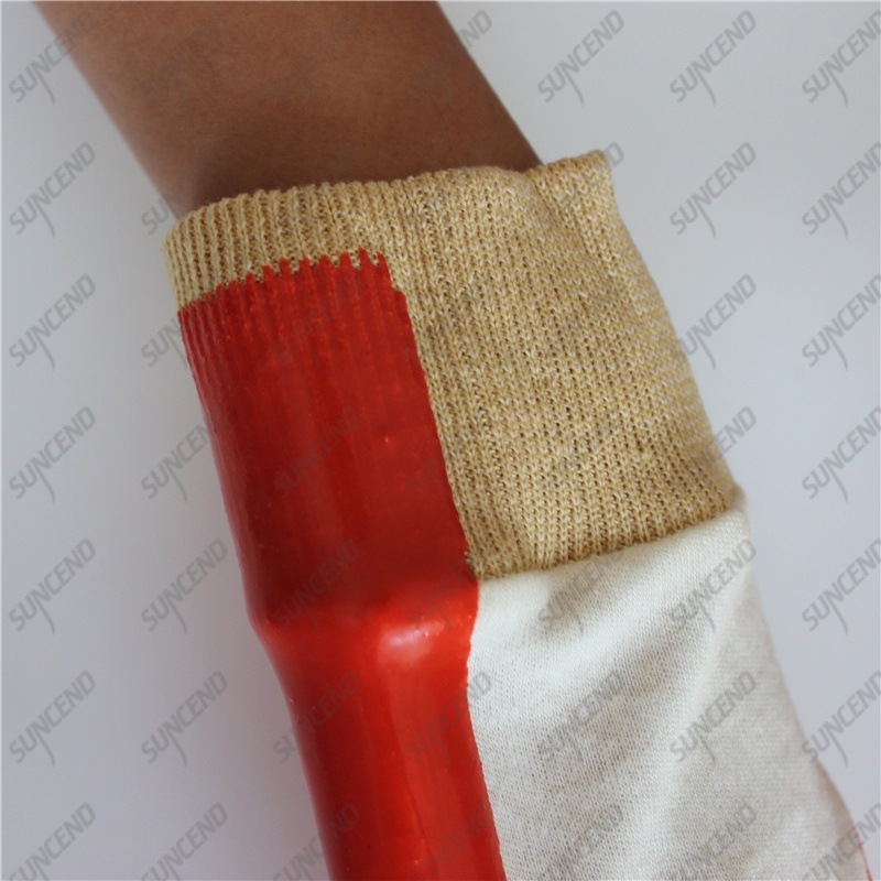 Special coating double smooth red PVC gloves with knit wrist