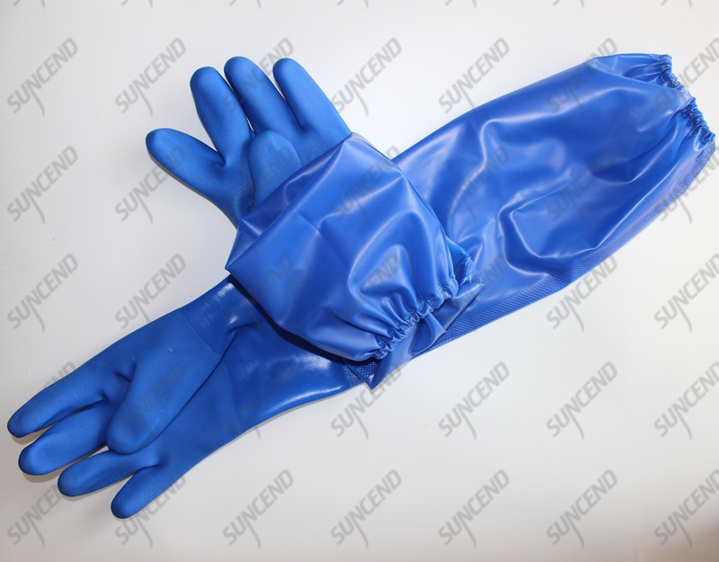 60cm long sleeve waterproof blue sandy PVC gloves