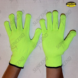 Fluorescent green polycotton knitted gloves 