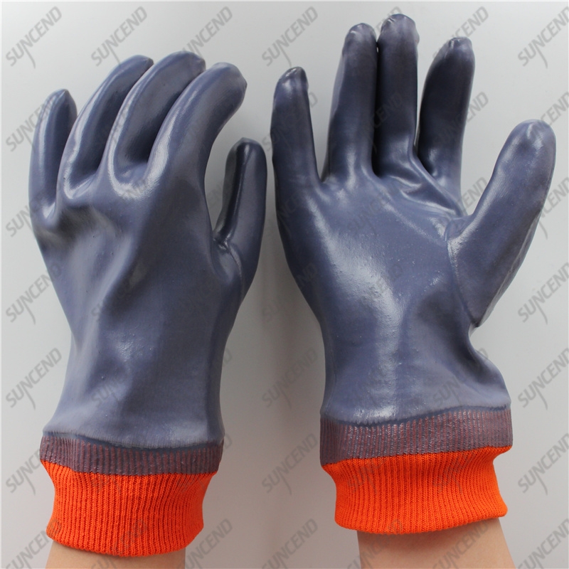 Interlock jersey cotton full coating smooth PVC anti acid alkali gloves