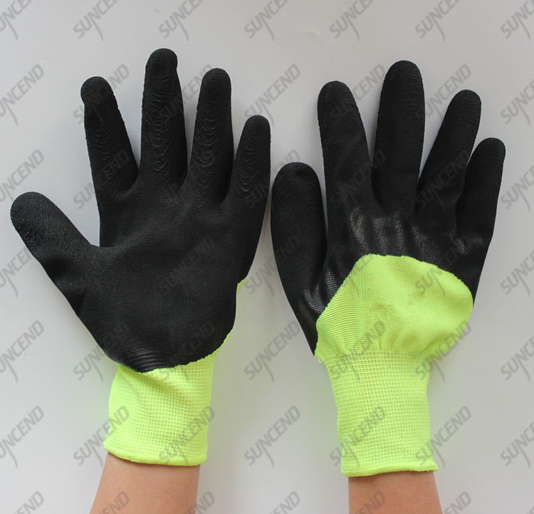 High visible acrylic with terry winter liner 3/4 coated foam latex gloves