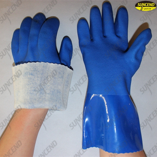 Sandy finish pvc double dipped chemical resistant work gloves