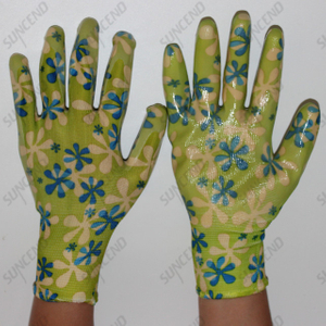 Colorful Printing Liner Nitrile Coated Smooth Palm Work Gloves
