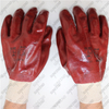 Knitted wrist jersey cotton liner full coating rough chocolate PVC gloves