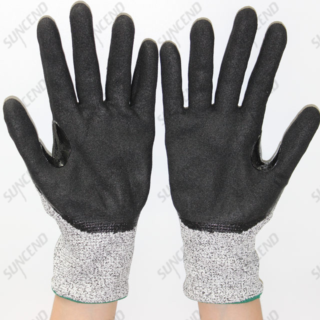 HPPE Liner Palm Coated Reinforced between Thumb And Index Finger Work Gloves