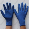 Seamless 13 gauge blue polyester shell crinkle latex palm coated gloves