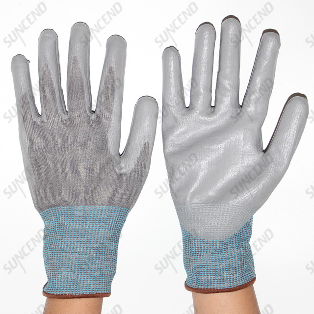 HPPE Liner PU Palm Coated Work Gloves Cut Resistant Level 5 F Rating