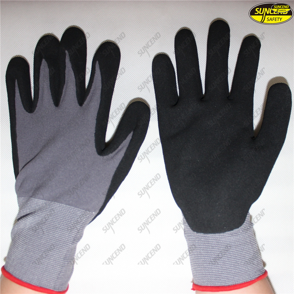 Nitrile sandy coated safety cheap work gloves