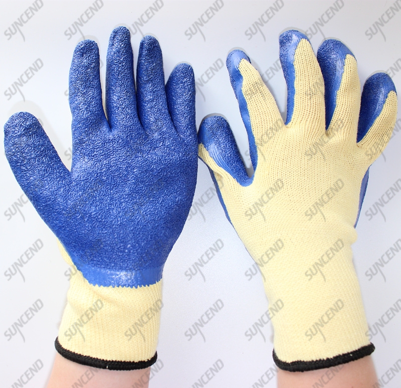 10 gauge polycotton guante crinkle dark blue latex gloves