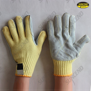 7Gauge aramid fiber liner with cow split leather palm cut resistant gloves 