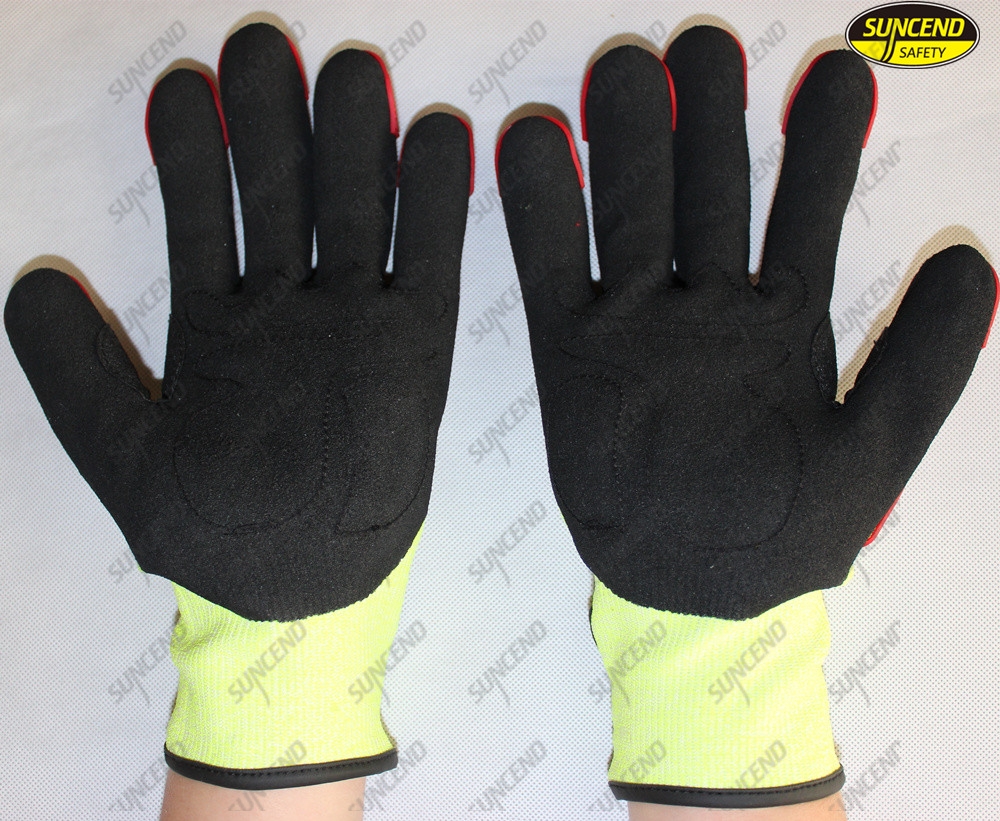 Level 5 Black Sandy Nitrile Coating Industrial Anti Cut Resistant Impact Gloves