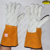 Long straight cuff big hands cow split leather glove