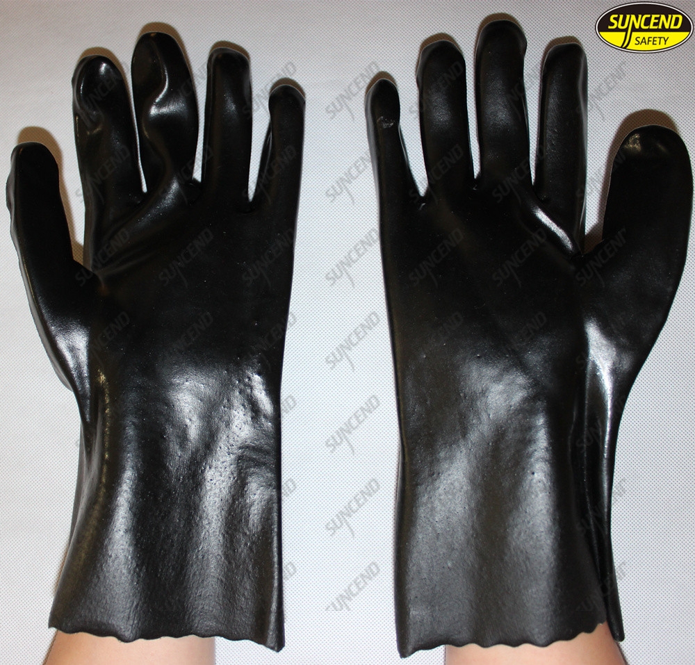 Long sleeve pvc coated hand protective oil resistant gloves