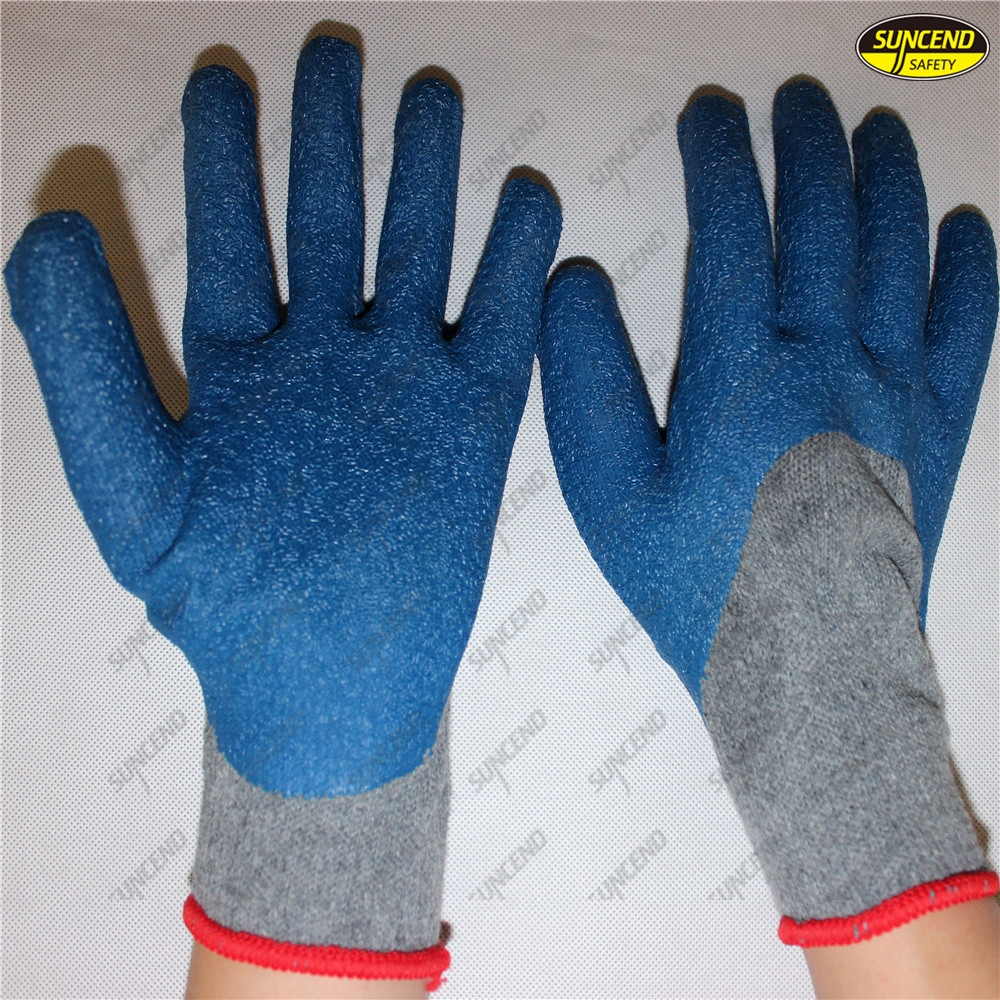 Safety crinkle latex coated thin liner breathable work gloves