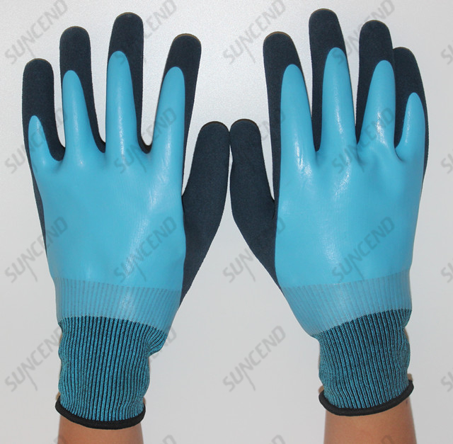 Blue Nitrile Fully Double Dipped Waterproof Safety Glove,Sandy Finish