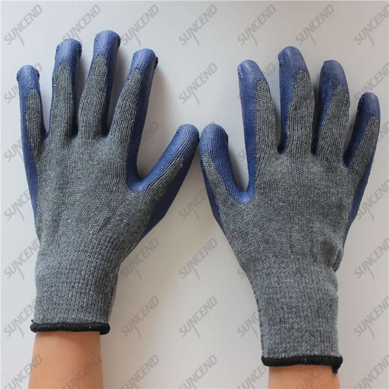 Seamless grey cotton dark blue smooth latex work gloves for Chile