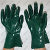 Chemical resistant green smooth PVC fishery gloves with interlock cotton liner