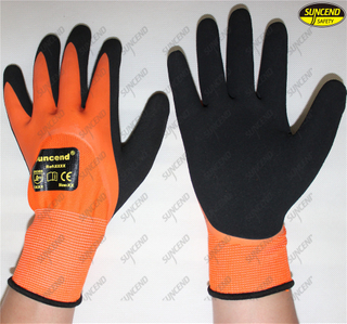 Double nitrile dipped sandy finished soft work gloves