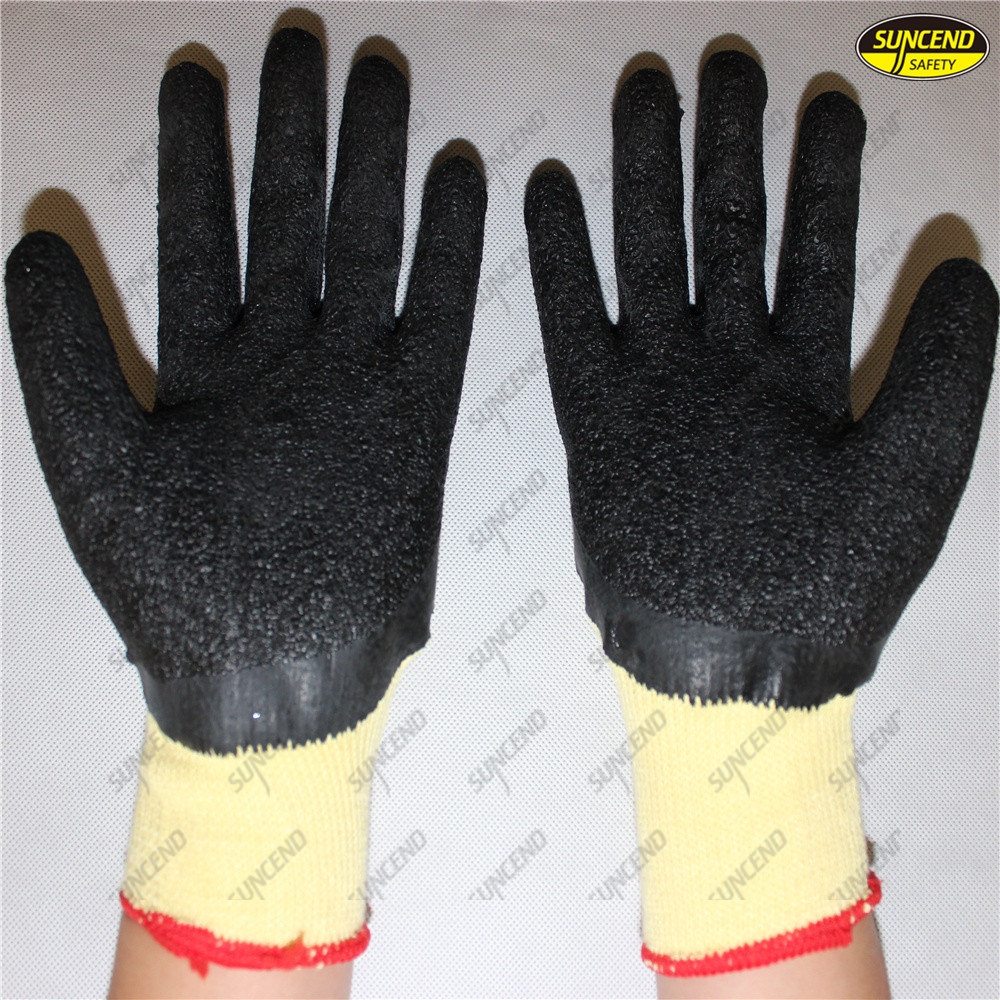 Polyester liner 3/4 latex coated crinkle finish work gloves