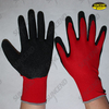 Seamless red polyester liner crinkle latex palm coated work gloves