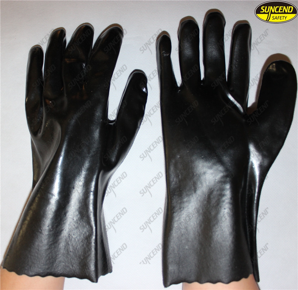 Long sleeve pvc coated hand protective oil resistant gloves