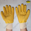 Yellow latex full dipped crinkle finish work gloves