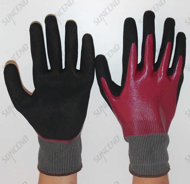 Blue And Red Nitrile Double Dipped Working Glove with Sandy Finish